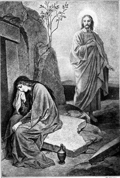 Mary Magdalene crying at the tomb