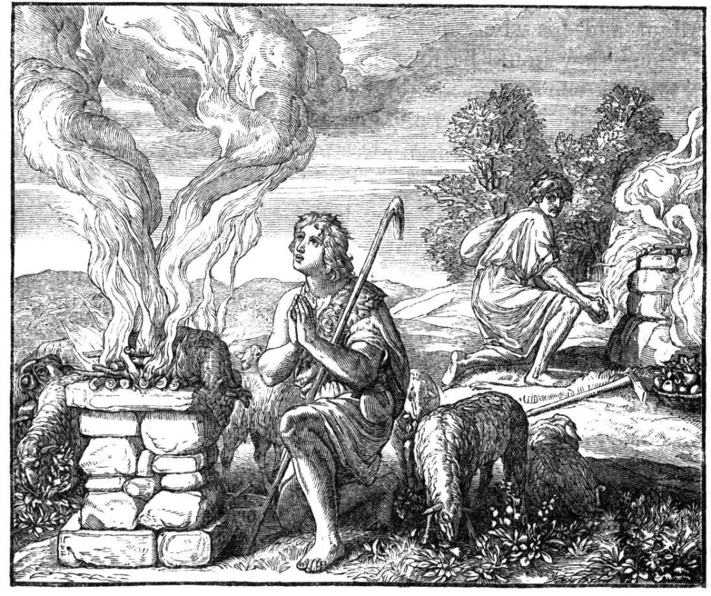 Cain sacrificing a lamb